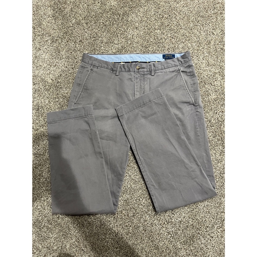 Polo Ralph Lauren Mens Stretch Straight Fit Chino Pants Gray 36x32 Cotton Twill